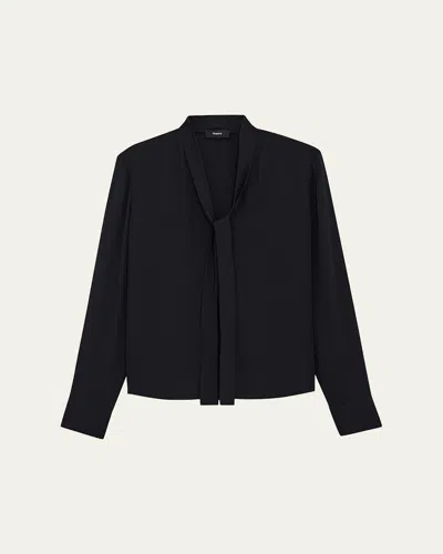 Theory Silk Tie Blouse In Black