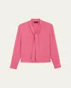 Theory Tie Neck Silk Blouse In Bright Pink