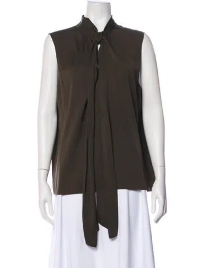 Pre-owned Theory Silk Tie Neck Blouse W/ Tags In Green