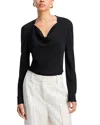 Theory Draped Long-sleeve Silk Blouse In Black