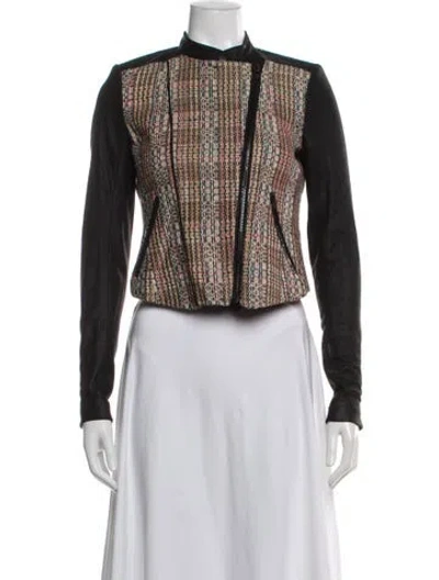Pre-owned Theory Silk Tweed Pattern Biker Jacket In Black
