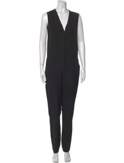 Pre-owned Theory Silk V-neck Jumpsuit In Black