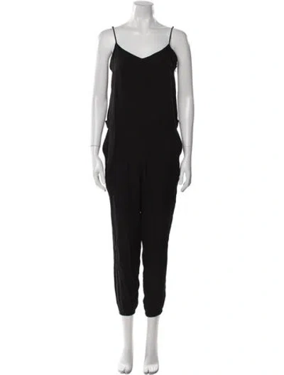 Pre-owned Theory Silk V-neck Jumpsuit In Black