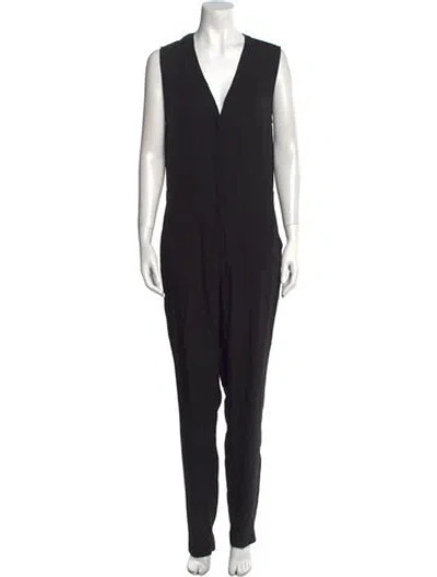 Pre-owned Theory Silk V-neck Jumpsuit In Black