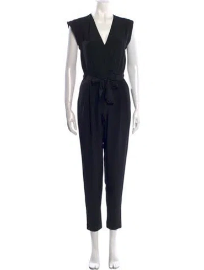 Pre-owned Theory Silk V-neck Jumpsuit In Black