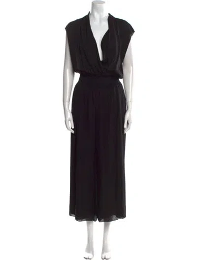 Pre-owned Theory Silk V-neck Jumpsuit In Black