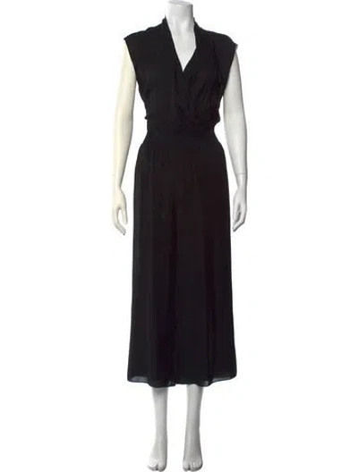 Pre-owned Theory Silk V-neck Jumpsuit In Black