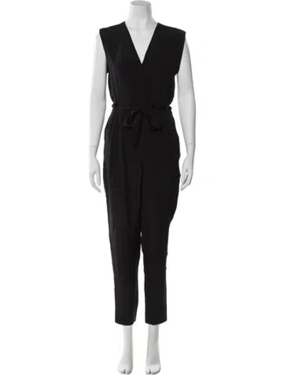 Pre-owned Theory Silk V-neck Jumpsuit In Black