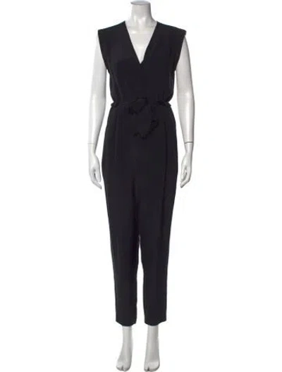 Pre-owned Theory Silk V-neck Jumpsuit In Black