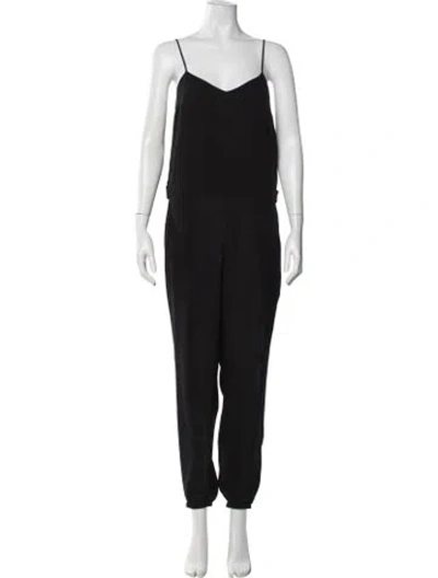 Pre-owned Theory Silk V-neck Jumpsuit In Black