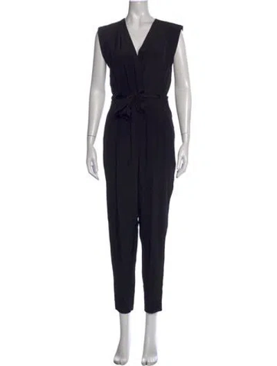 Pre-owned Theory Silk V-neck Jumpsuit In Black