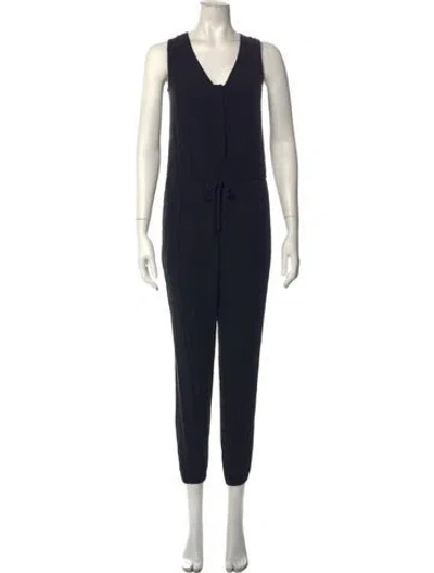 Pre-owned Theory Silk V-neck Jumpsuit In Black