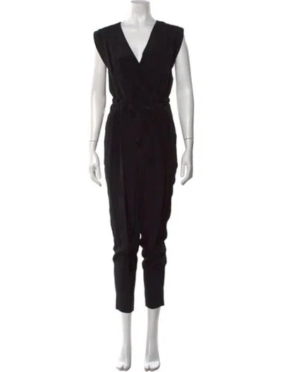 Pre-owned Theory Silk V-neck Jumpsuit In Black