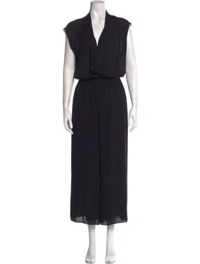 Pre-owned Theory Silk V-neck Jumpsuit In Blue