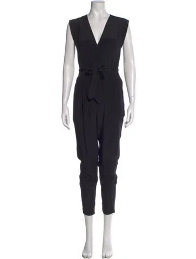 Pre-owned Theory Silk V-neck Jumpsuit In Blue