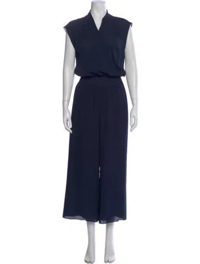 Pre-owned Theory Silk V-neck Jumpsuit In Blue