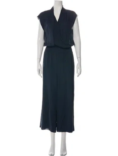 Pre-owned Theory Silk V-neck Jumpsuit In Blue