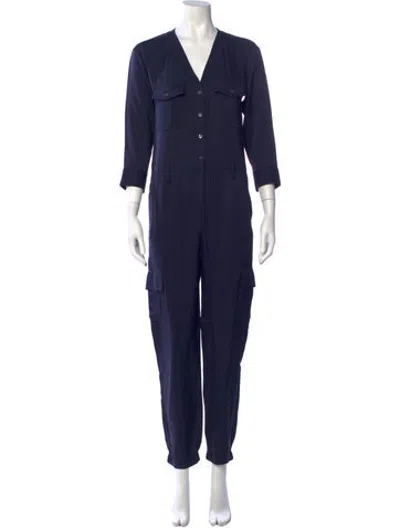 Pre-owned Theory Silk V-neck Jumpsuit In Blue