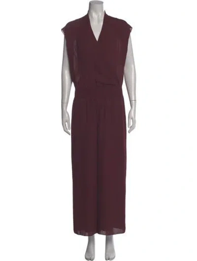 Pre-owned Theory Silk V-neck Jumpsuit In Burgundy