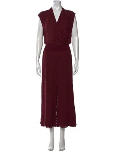Pre-owned Theory Silk V-neck Jumpsuit In Burgundy