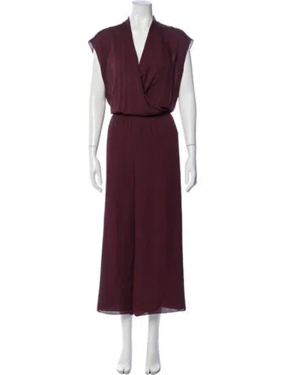 Pre-owned Theory Silk V-neck Jumpsuit In Burgundy
