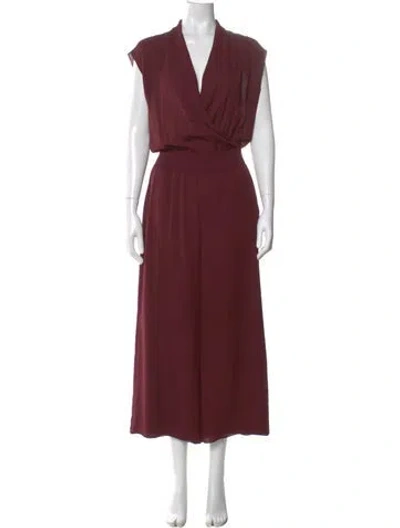 Pre-owned Theory Silk V-neck Jumpsuit In Burgundy