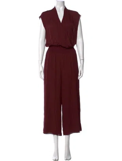 Pre-owned Theory Silk V-neck Jumpsuit In Burgundy