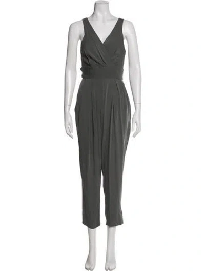 Pre-owned Theory Silk V-neck Jumpsuit In Green