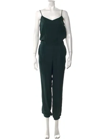 Pre-owned Theory Silk V-neck Jumpsuit In Green