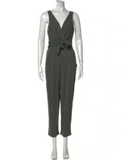 Pre-owned Theory Silk V-neck Jumpsuit In Green