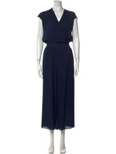Pre-owned Theory Silk V-neck Jumpsuit W/ Tags In Blue