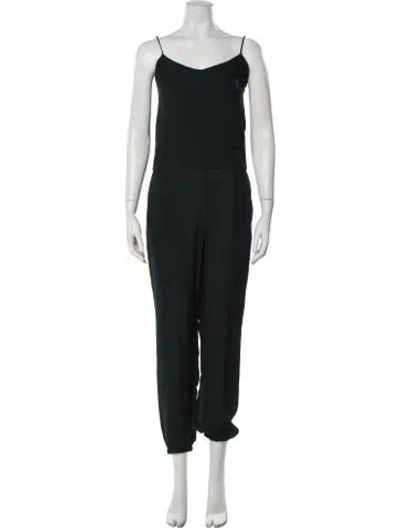 Pre-owned Theory Silk V-neck Jumpsuit W/ Tags In Green