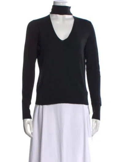 Pre-owned Theory Silk V-neck Sweater In Black