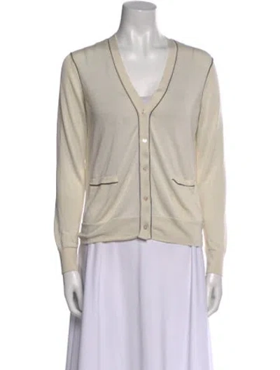 Pre-owned Theory Silk V-neck Sweater In Neutral