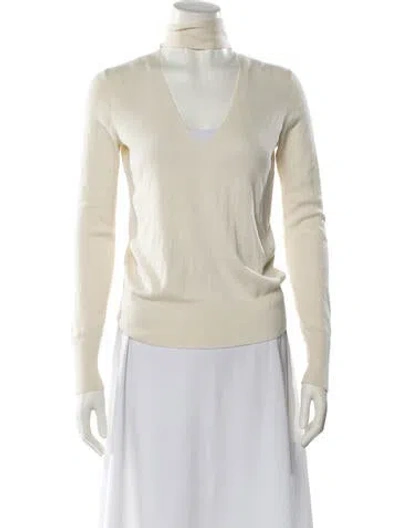 Pre-owned Theory Silk V-neck Sweater In Neutral