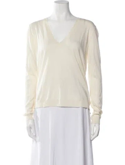 Pre-owned Theory Silk V-neck Sweater W/ Tags In Neutral