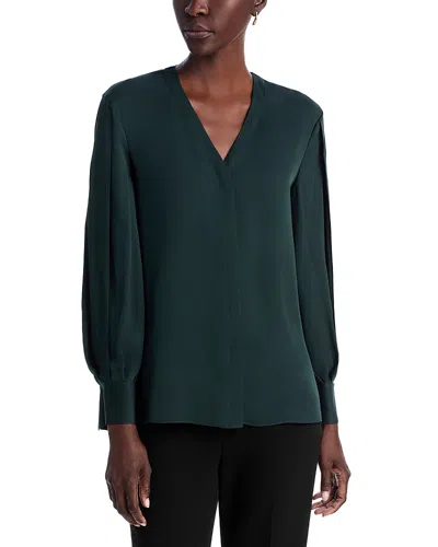 Theory Silk Volume Sleeve Blouse In Green