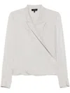 Theory Metallic Blouse With Peak Revers And Crossover Neck In Neutrals