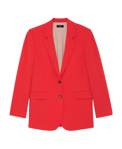 Theory Shrunken Stretch Linen Blend Blazer In Red
