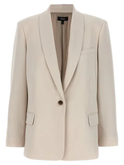 Theory Rolled-sleeve Shawl Collar Jacket In Beige