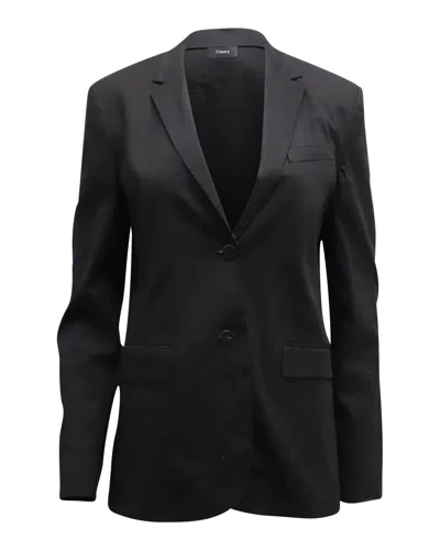 Theory Single Breasted Blazer In Black Linen