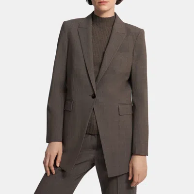 Theory Single-breasted Blazer In Plaid Stretch Wool In Multi