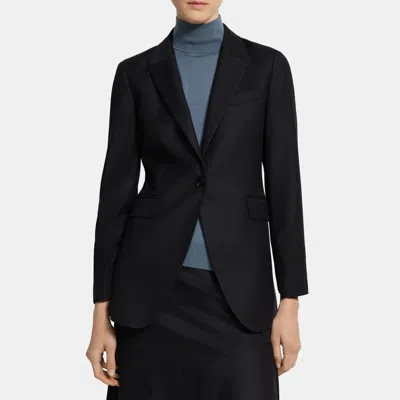 Theory Single-breasted Blazer In Wool Flannel In Black