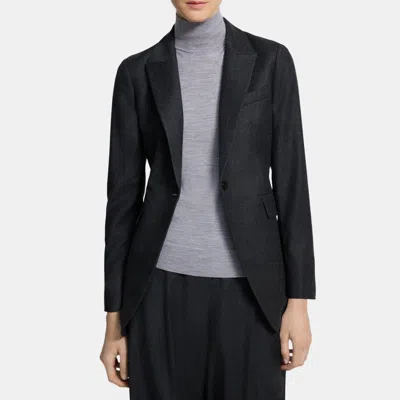 Theory Single-breasted Blazer In Wool Flannel In New Charcoal Melange