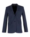 Theory Single-breasted Blazer Jacket In Navy Blue Polyester In Nocturne Navy
