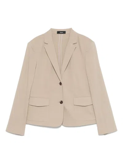 Theory Shrunked Crop Linen Blend Blazer In Straw