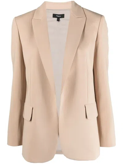 Theory Single-breasted Crepe Blazer In Sand