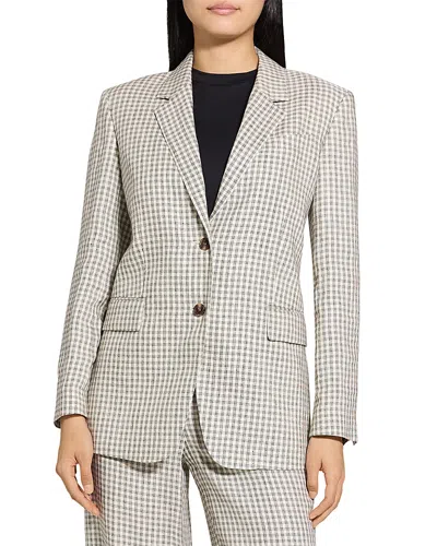 Theory Single Breasted Linen Blazer In Cream Multi