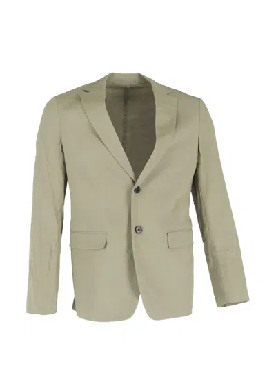 Pre-owned Theory Single-breasted Linen Blazer In Green