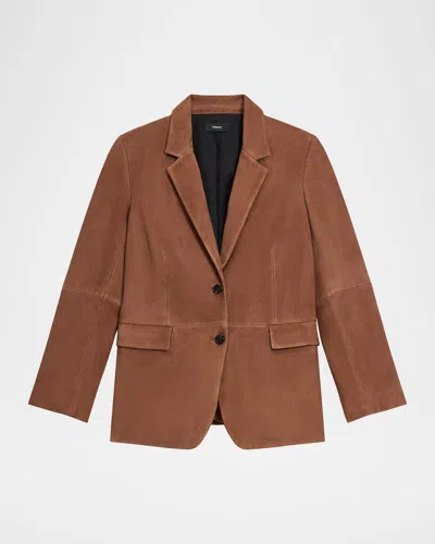 Theory Single-breasted Suede Blazer In Brown